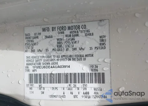 2010 Ford Explorer Xlt from USA, damaged, VIN 1FMEU6DE4AUA03914